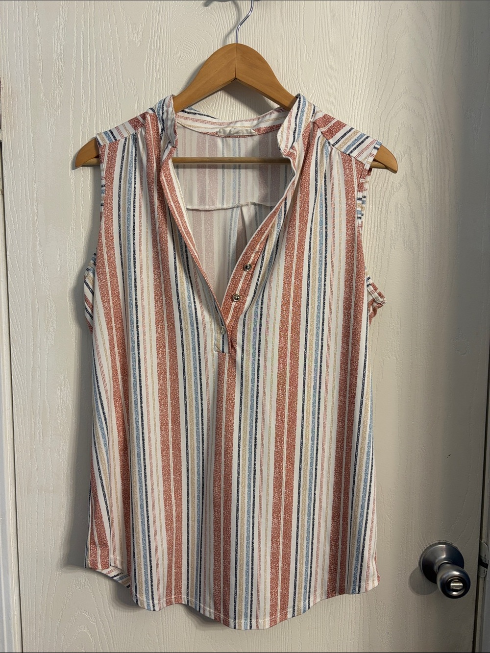 PerSeption Concept Rust, Blue & Cream Striped Sleeveless V-Neck Camisole